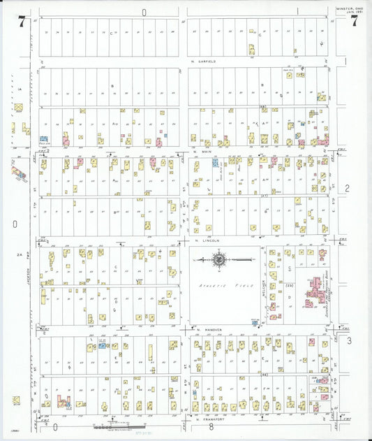 Sanborn Fire Insurance Map from Minster, Auglaize County, Ohio (1951), Sheet #0007 - Historic Sanborn Fire Insurance Map Print, vintage old map wall art, antique decor, genealogy gift, Ohio Ohio map