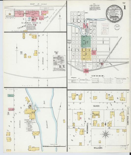 Sanborn Fire Insurance Map from Corunna, Shiawassee County, Michigan (1900), Sheet #0001 - Historic Sanborn Fire Insurance Map Print, vintage old map wall art, antique decor, genealogy gift, Michigan Michigan map