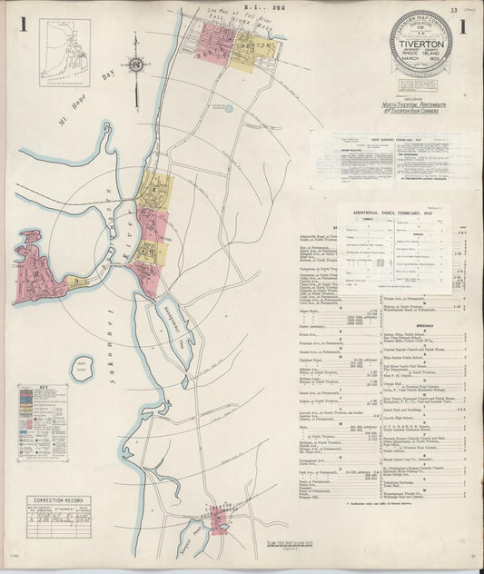 Sanborn Fire Insurance Map from Tiverton, Newport County, Rhode Island (1947), Sheet #0001 - Historic Sanborn Fire Insurance Map Print, vintage old map wall art, antique decor, genealogy gift, Rhode Island Rhode Island map