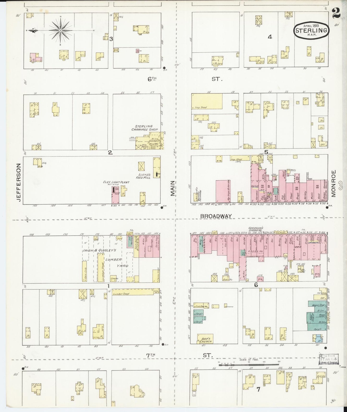 Sanborn Fire Insurance Map from Sterling, Rice County, Kansas (1893), Sheet #0002 - Complete Map Set gallery image, historic Sanborn map, vintage wall art, Kansas Kansas