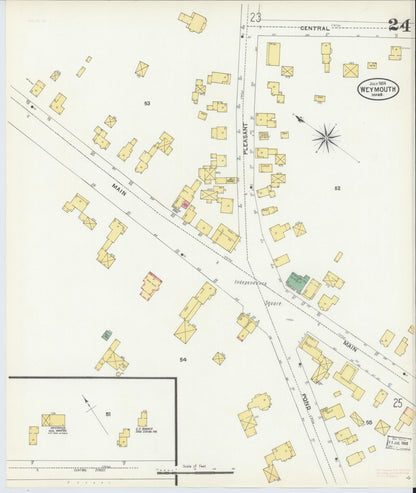 Sanborn Fire Insurance Map from Weymouth, Norfolk County, Massachusetts (1904), Sheet #0024 - Historic Sanborn Fire Insurance Map Print, vintage old map wall art, antique decor, genealogy gift, Massachusetts Massachusetts map