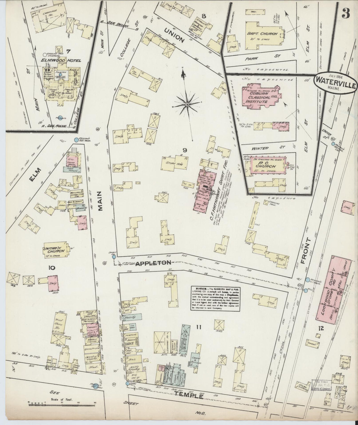 Sanborn Fire Insurance Map from Waterville, Kennebec County, Maine (1884), Sheet #0003 - Complete Map Set gallery image, historic Sanborn map, vintage wall art, Maine Maine