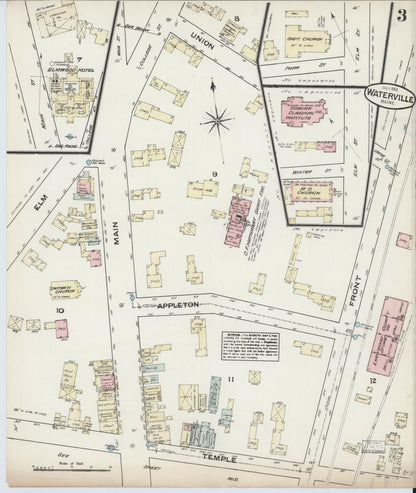 Sanborn Fire Insurance Map from Waterville, Kennebec County, Maine (1884), Sheet #0003 - Complete Map Set gallery image, historic Sanborn map, vintage wall art, Maine Maine