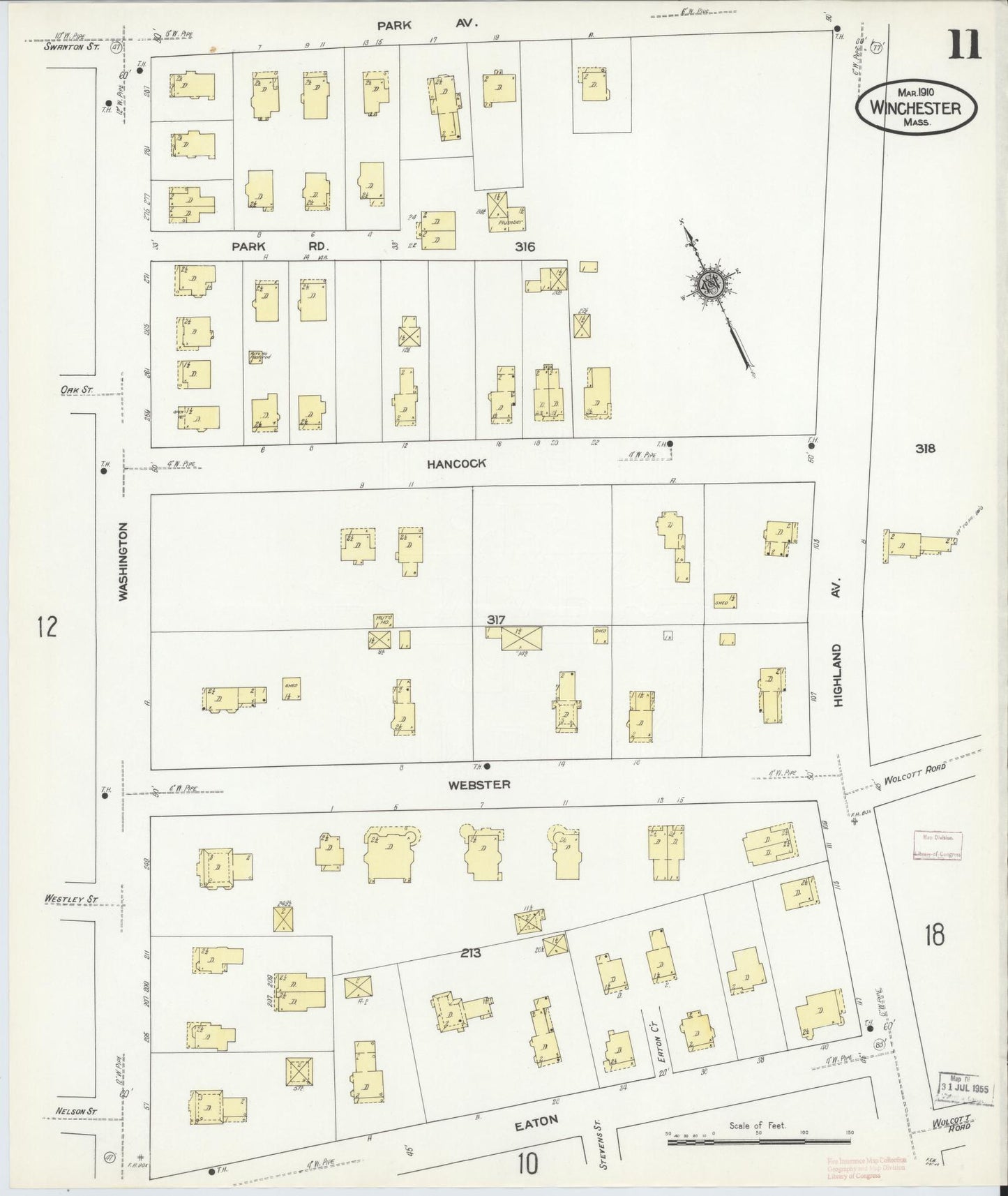 Sanborn Fire Insurance Map from Winchester, Middlesex County, Massachusetts (1910), Sheet #0011 - Complete Map Set gallery image, historic Sanborn map, vintage wall art, Massachusetts Massachusetts