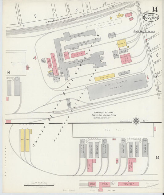 Sanborn Fire Insurance Map from Duquesne, Allegheny County, Pennsylvania (1917), Sheet #0014 - Historic Sanborn Fire Insurance Map Print, vintage old map wall art, antique decor, genealogy gift, Pennsylvania Pennsylvania map