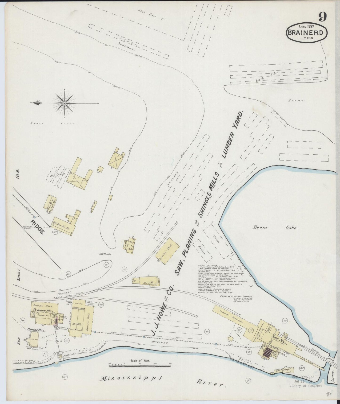 Sanborn Fire Insurance Map from Brainerd, Crow Wing County, Minnesota (1889), Sheet #0009 - Complete Map Set gallery image, historic Sanborn map, vintage wall art, Minnesota Minnesota
