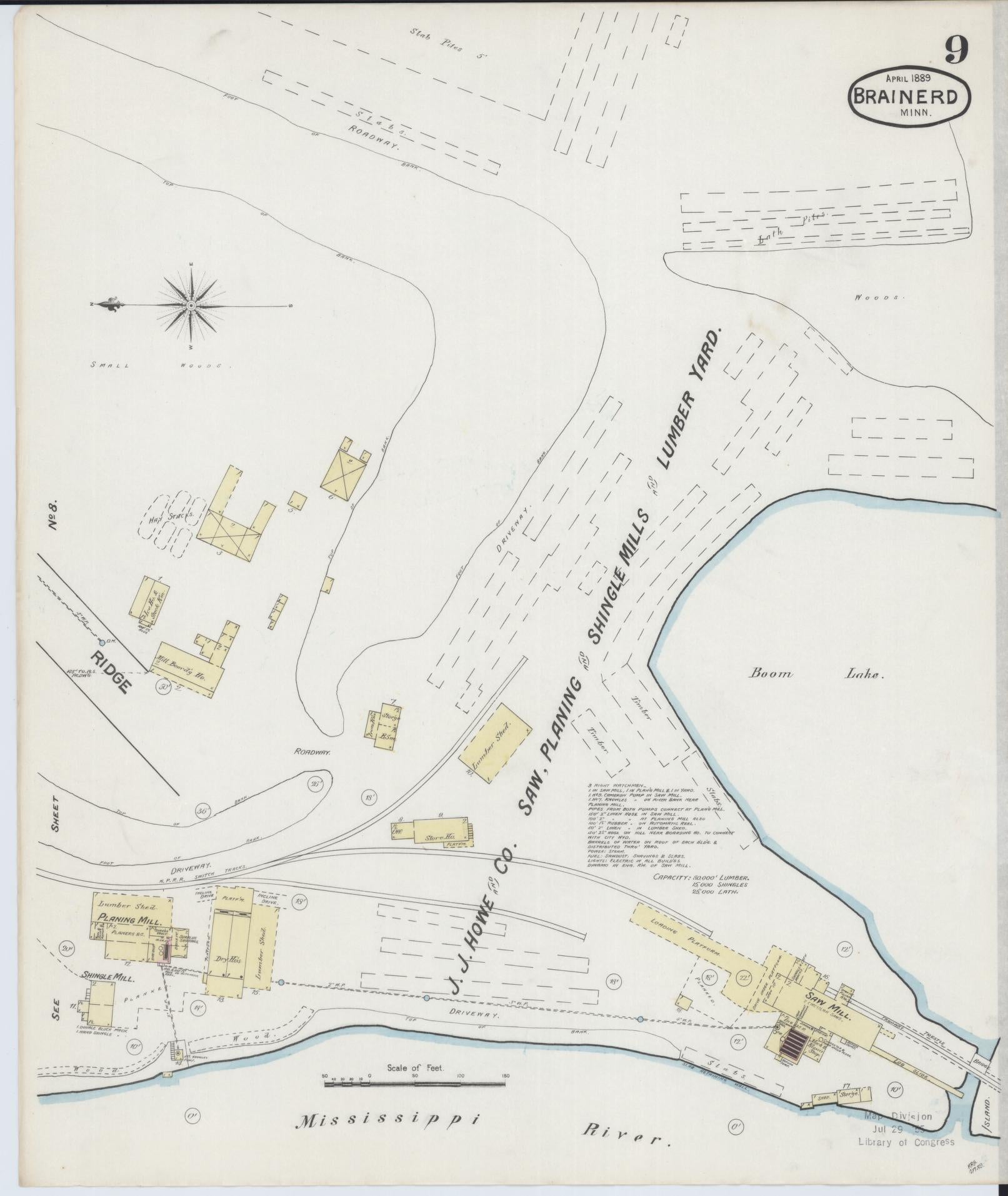 Sanborn Fire Insurance Map from Brainerd, Crow Wing County, Minnesota (1889), Sheet #0009 - Complete Map Set gallery image, historic Sanborn map, vintage wall art, Minnesota Minnesota