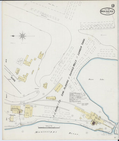Sanborn Fire Insurance Map from Brainerd, Crow Wing County, Minnesota (1889), Sheet #0009 - Complete Map Set gallery image, historic Sanborn map, vintage wall art, Minnesota Minnesota