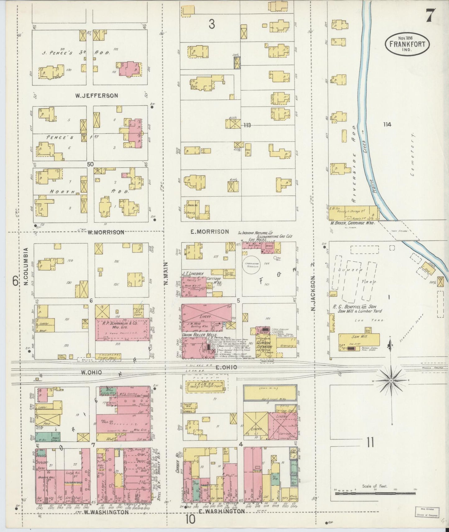 Sanborn Fire Insurance Map from Frankfort, Clinton County, Indiana (1898), Sheet #0007 - Complete Map Set gallery image, historic Sanborn map, vintage wall art, Indiana Indiana