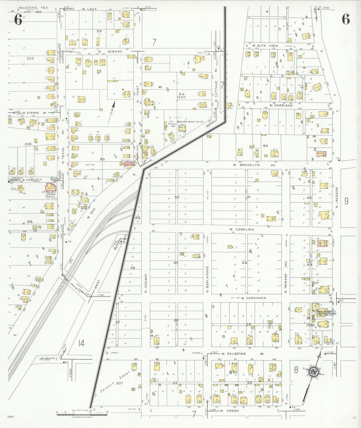 Sanborn Fire Insurance Map from Palestine, Anderson County, Texas (1935), Sheet #0006 - Complete Map Set gallery image, historic Sanborn map, vintage wall art, Texas Texas