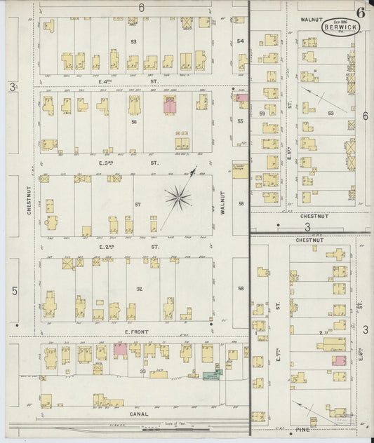 Sanborn Fire Insurance Map from Berwick, Columbia County, Pennsylvania (1896), Sheet #0006 - Historic Sanborn Fire Insurance Map Print, vintage old map wall art, antique decor, genealogy gift, Pennsylvania Pennsylvania map