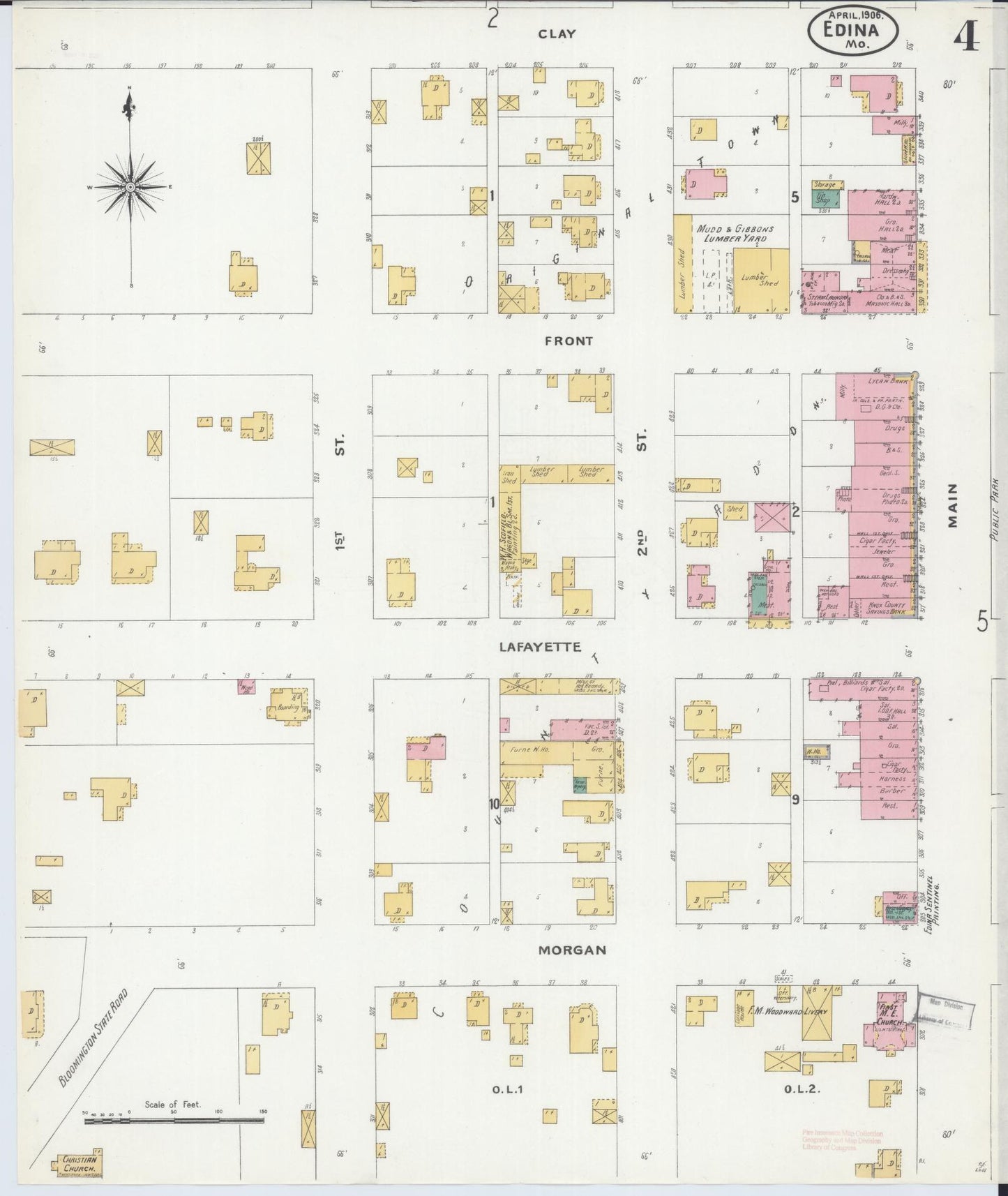 Sanborn Fire Insurance Map from Edina, Knox County, Missouri (1906), Sheet #0004 - Complete Map Set gallery image, historic Sanborn map, vintage wall art, Missouri Missouri