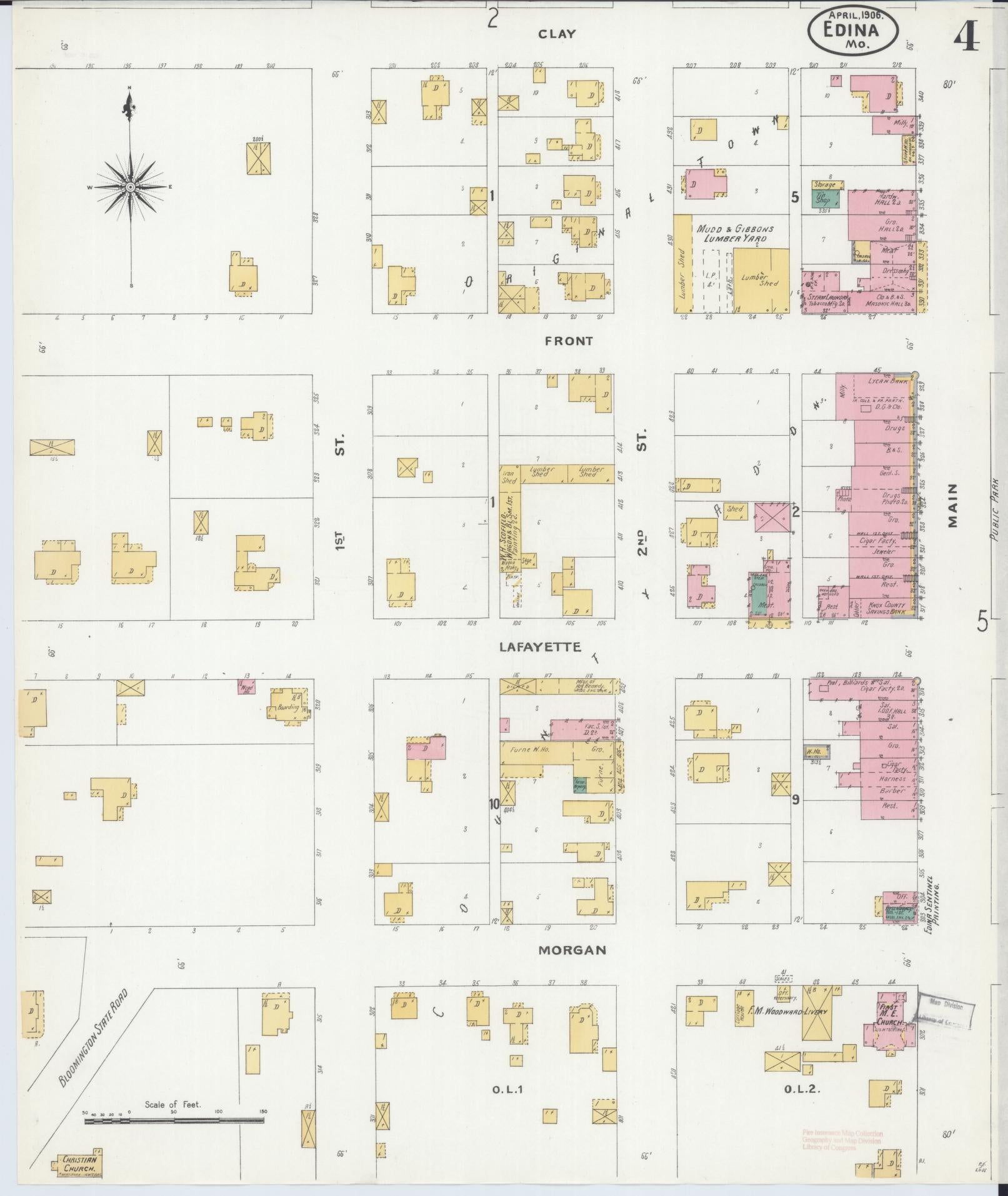 Sanborn Fire Insurance Map from Edina, Knox County, Missouri (1906), Sheet #0004 - Complete Map Set gallery image, historic Sanborn map, vintage wall art, Missouri Missouri
