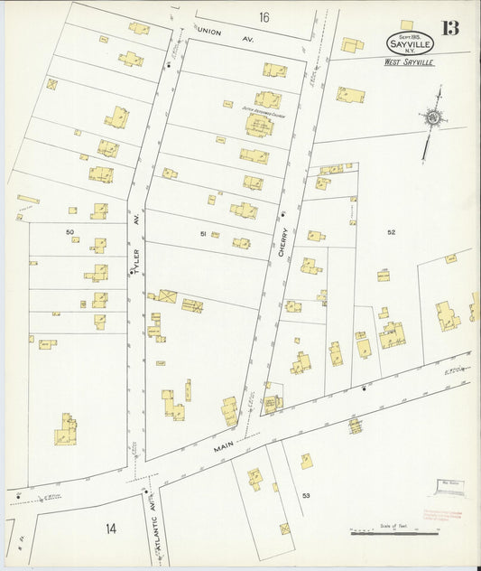 Sanborn Fire Insurance Map from Sayville, Suffolk County, New York (1915), Sheet #0013 - Historic Sanborn Fire Insurance Map Print, vintage old map wall art, antique decor, genealogy gift, New York New York map