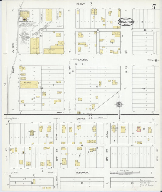 Sanborn Fire Insurance Map from Brainerd, Crow Wing County, Minnesota (1917), Sheet #0007 - Historic Sanborn Fire Insurance Map Print, vintage old map wall art, antique decor, genealogy gift, Minnesota Minnesota map