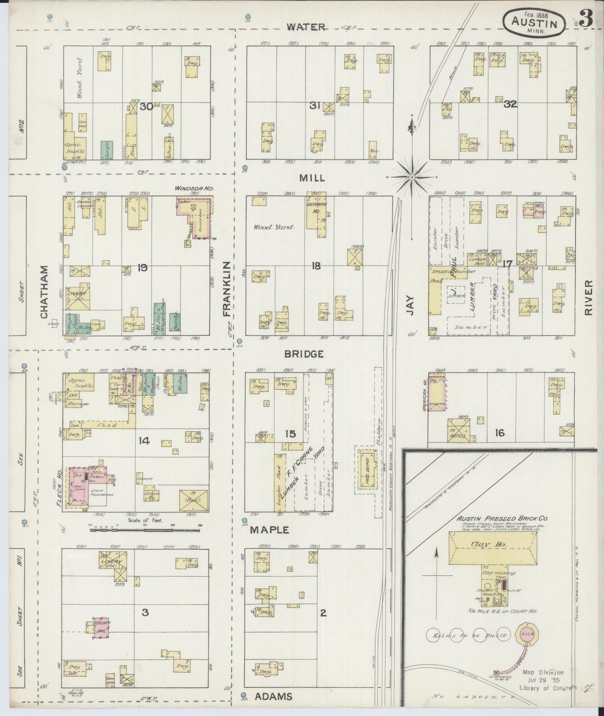 Sanborn Fire Insurance Map from Austin, Mower County, Minnesota (1888), Sheet #0003 - Historic Sanborn Fire Insurance Map Print, vintage old map wall art, antique decor, genealogy gift, Minnesota Minnesota map