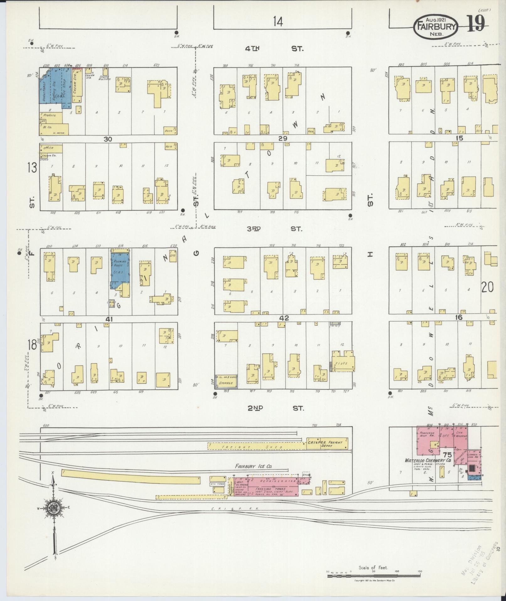 Sanborn Fire Insurance Map from Fairbury, Jefferson County, Nebraska (1921), Sheet #0019 - Complete Map Set gallery image, historic Sanborn map, vintage wall art, Nebraska Nebraska