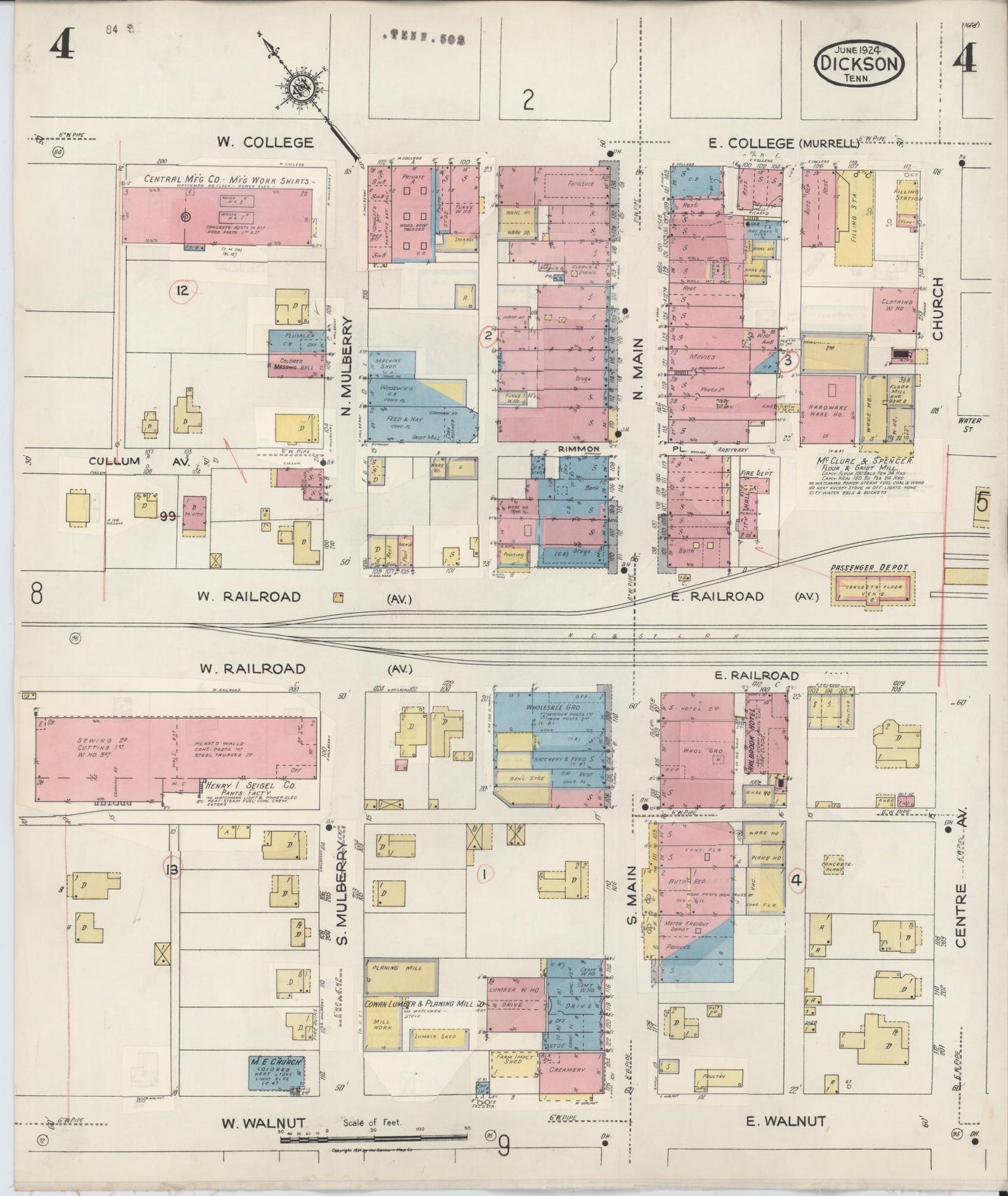 Sanborn Fire Insurance Map from Dickson, Dickson County, Tennessee (1941), Sheet #0004 - Complete Map Set gallery image, historic Sanborn map, vintage wall art, Tennessee Tennessee