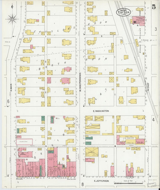 Sanborn Fire Insurance Map from Tipton, Tipton County, Indiana (1902), Sheet #0005 - Historic Sanborn Fire Insurance Map Print, vintage old map wall art, antique decor, genealogy gift, Indiana Indiana map