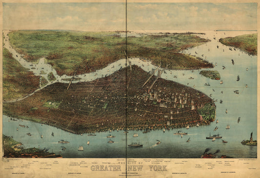 The city of greater New York (1905) – Historic Bird’s-Eye View Panorama Print