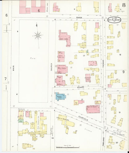Sanborn Fire Insurance Map from Saint Albans, Franklin County, Vermont (1896), Sheet #0008 - Complete Map Set gallery image, historic Sanborn map, vintage wall art, Vermont Vermont