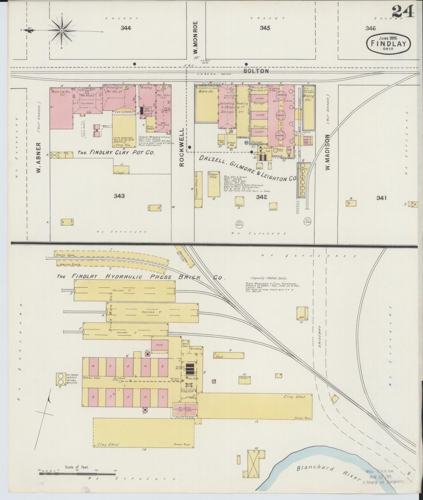 Sanborn Fire Insurance Map from Findlay, Hancock County, Ohio (1895), Sheet #0024 - Historic Sanborn Fire Insurance Map Print, vintage old map wall art, antique decor, genealogy gift, Ohio Ohio map