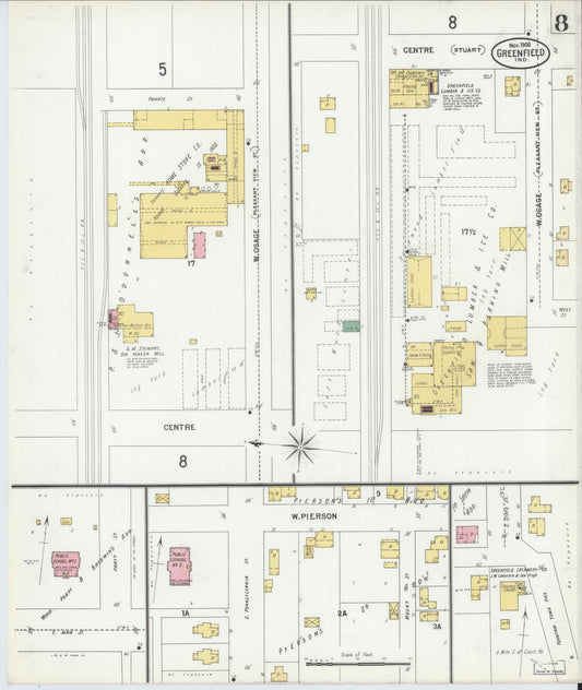Sanborn Fire Insurance Map from Greenfield, Hancock County, Indiana (1900), Sheet #0008 - Historic Sanborn Fire Insurance Map Print, vintage old map wall art, antique decor, genealogy gift, Indiana Indiana map