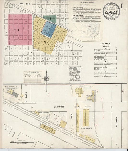 Sanborn Fire Insurance Map from Claude, Armstrong County, Texas (1932), Sheet #0001 - Complete Map Set gallery image, historic Sanborn map, vintage wall art, Texas Texas