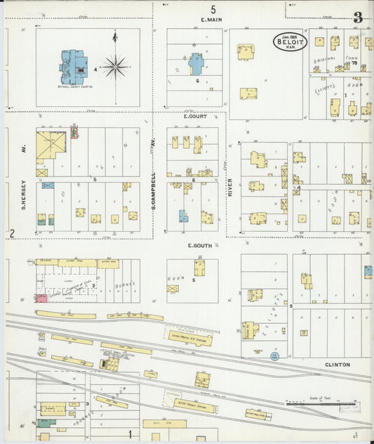 Sanborn Fire Insurance Map from Beloit, Mitchell County, Kansas (1905), Sheet #0003 - Historic Sanborn Fire Insurance Map Print, vintage old map wall art, antique decor, genealogy gift, Kansas Kansas map