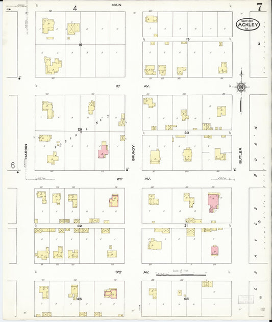 Sanborn Fire Insurance Map from Ackley, Hardin and Franklin Counties, Iowa (1911), Sheet #0007 - Historic Sanborn Fire Insurance Map Print, vintage old map wall art