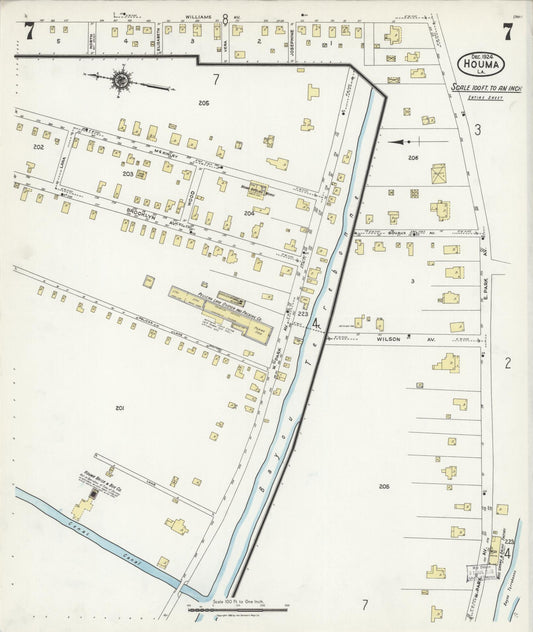 Sanborn Fire Insurance Map from Houma, Terrebonne Parish, Louisiana (1924), Sheet #0007 - Historic Sanborn Fire Insurance Map Print, vintage old map wall art, antique decor, genealogy gift, Louisiana Louisiana map