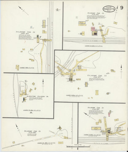 Sanborn Fire Insurance Map from Henryetta, Okmulgee County, Oklahoma (1914), Sheet #0009 - Complete Map Set gallery image, historic Sanborn map, vintage wall art, Oklahoma Oklahoma