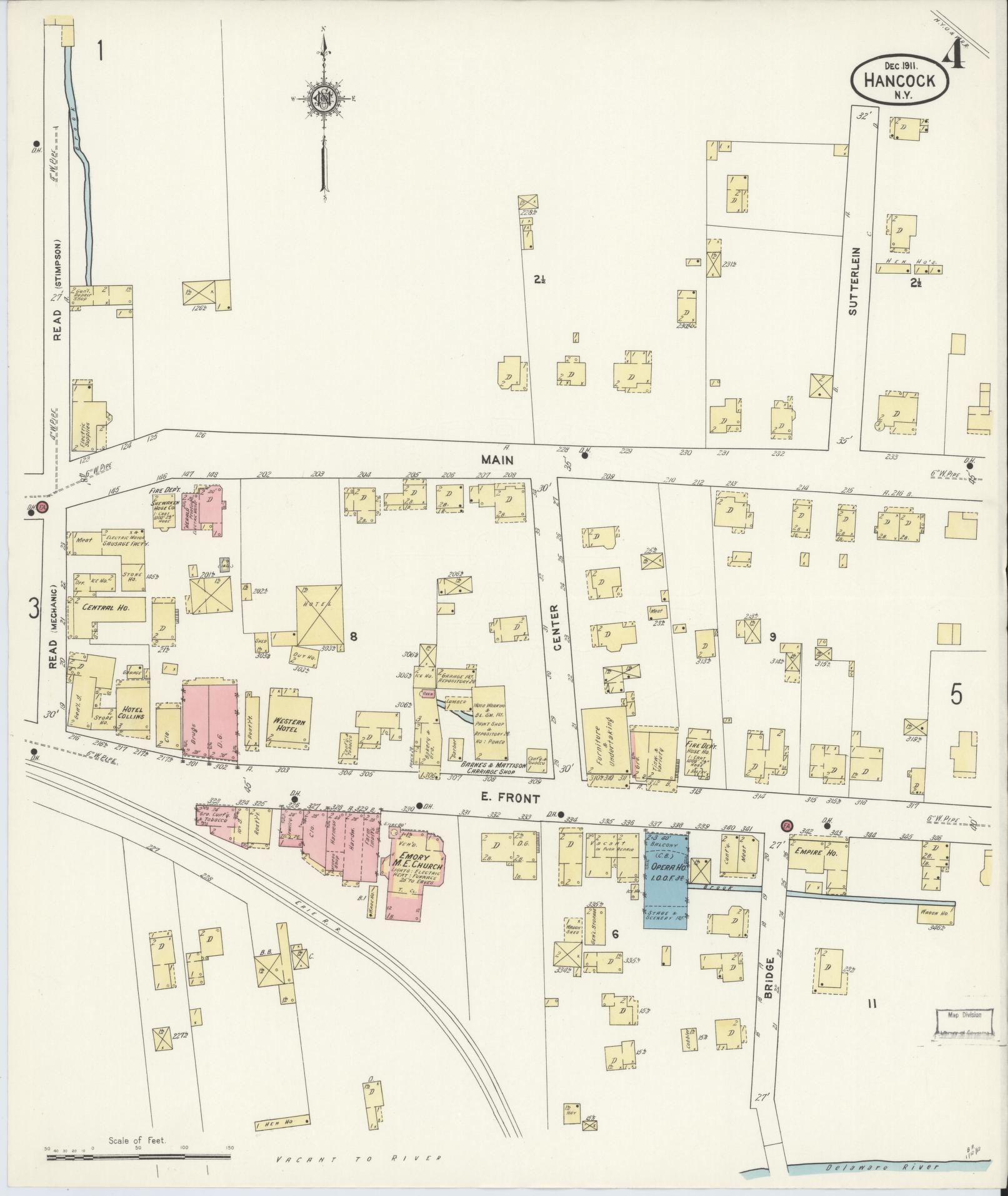 Sanborn Fire Insurance Map from Hancock, Delaware County, New York (1911), Sheet #0004 - Complete Map Set gallery image, historic Sanborn map, vintage wall art, Hancock Delaware
