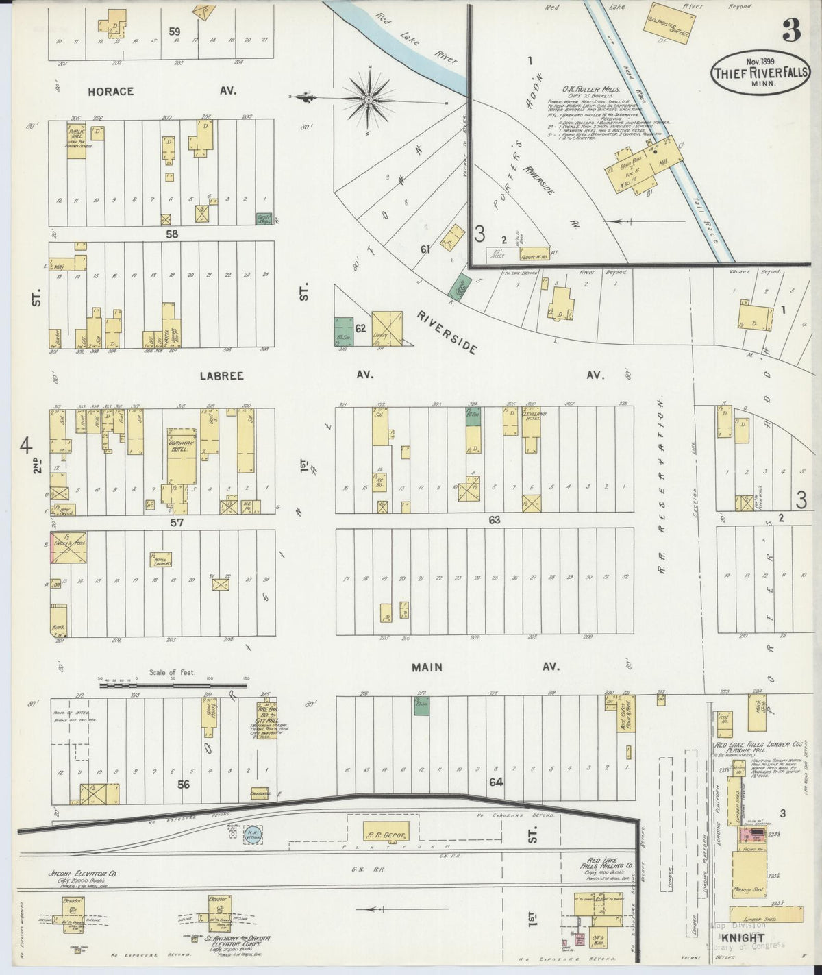Sanborn Fire Insurance Map from Thief River Falls, Pennington County, Minnesota (1899), Sheet #0003 - Historic Sanborn Fire Insurance Map Print, vintage old map wall art, antique decor, genealogy gift, Minnesota Minnesota map