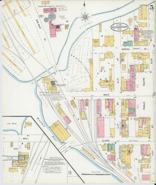 Sanborn Fire Insurance Map from Stevens Point, Portage County, Wisconsin (1904), Sheet #0005 - Historic Sanborn Fire Insurance Map Print, vintage old map wall art, antique decor, genealogy gift, Wisconsin Wisconsin map