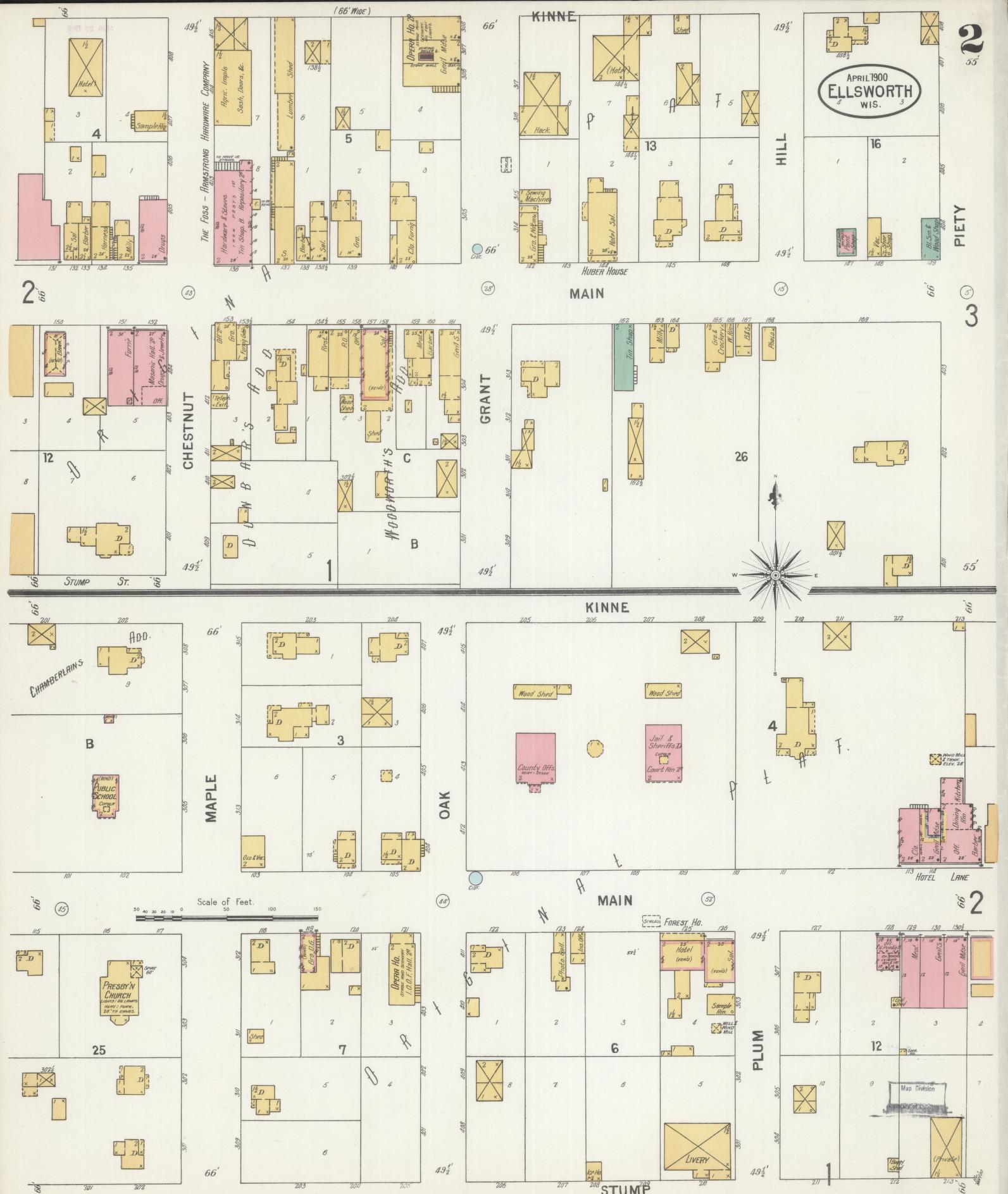 Sanborn Fire Insurance Map from Ellsworth, Pierce County, Wisconsin (1900), Sheet #0002 - Complete Map Set gallery image, historic Sanborn map, vintage wall art, Wisconsin Wisconsin