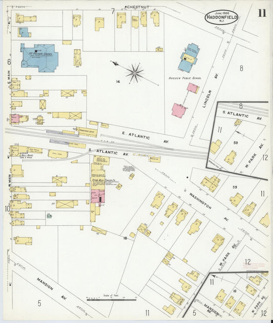 Sanborn Fire Insurance Map from Haddonfield, Camden County, New Jersey (1908), Sheet #0011 - Historic Sanborn Fire Insurance Map Print, vintage old map wall art, antique decor, genealogy gift, New Jersey New Jersey map