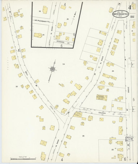 Sanborn Fire Insurance Map from North Brookfield, Worcester County, Massachusetts (1913), Sheet #0004 - Historic Sanborn Fire Insurance Map Print, vintage old map wall art, antique decor, genealogy gift, Massachusetts Massachusetts map