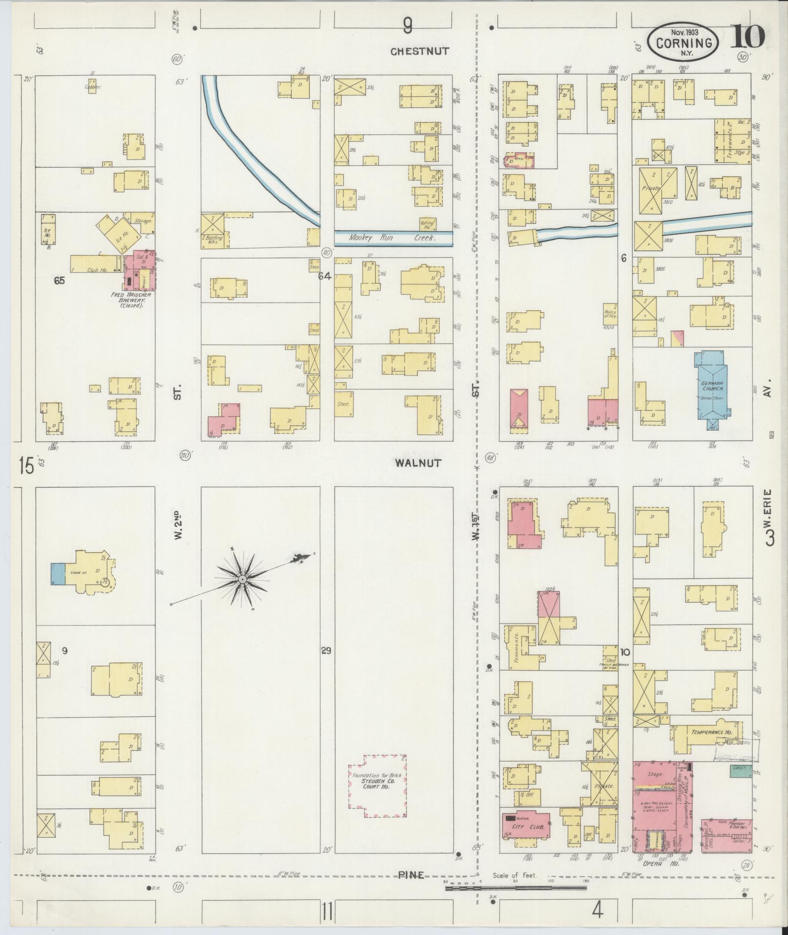 Sanborn Fire Insurance Map from Corning, Steuben County, New York (1903), Sheet #0010 - Historic Sanborn Fire Insurance Map Print, vintage old map wall art, antique decor, genealogy gift, New York New York map