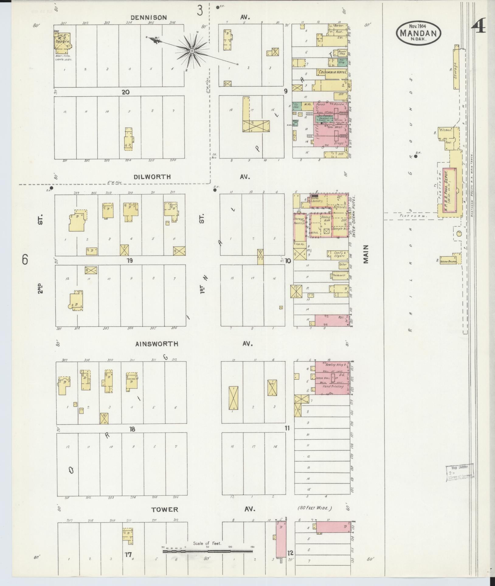 Sanborn Fire Insurance Map from Mandan, Morton County, North Dakota (1904), Sheet #0004 - Complete Map Set gallery image, historic Sanborn map, vintage wall art, North Dakota North Dakota