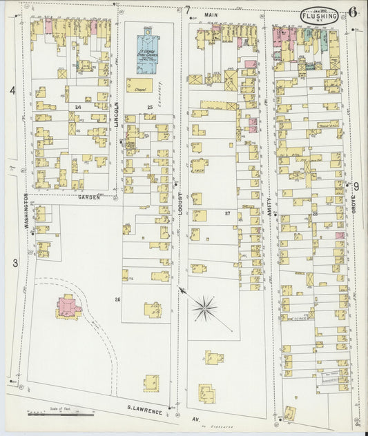 Sanborn Fire Insurance Map from Flushing, Queens County, New York (1897), Sheet #0006 - Historic Sanborn Fire Insurance Map Print, vintage old map wall art, antique decor, genealogy gift, New York New York map