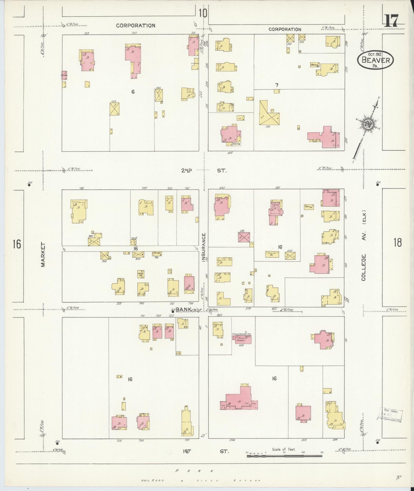 Sanborn Fire Insurance Map from Beaver, Beaver County, Pennsylvania (1912), Sheet #0017 - Historic Sanborn Fire Insurance Map Print, vintage old map wall art, antique decor, genealogy gift, Pennsylvania Pennsylvania map