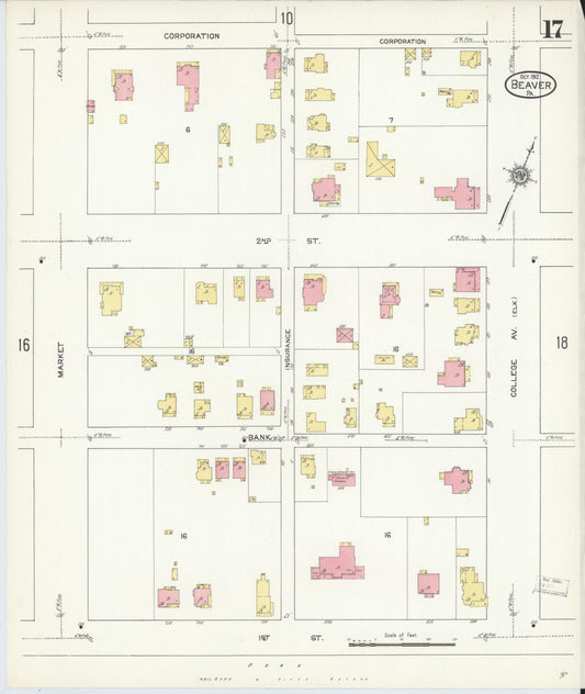 Sanborn Fire Insurance Map from Beaver, Beaver County, Pennsylvania (1912), Sheet #0017 - Historic Sanborn Fire Insurance Map Print, vintage old map wall art, antique decor, genealogy gift, Pennsylvania Pennsylvania map