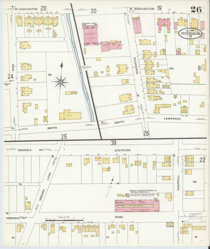 Sanborn Fire Insurance Map from Petersburg, Independent Cities, Virginia (1908), Sheet #0026 - Complete Map Set gallery image, historic Sanborn map, vintage wall art, Virginia Virginia