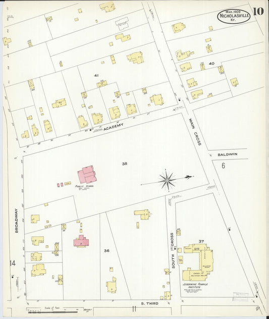 Sanborn Fire Insurance Map from Nicholasville, Jessamine County, Kentucky (1909), Sheet #0010 - Historic Sanborn Fire Insurance Map Print, vintage old map wall art, antique decor, genealogy gift, Kentucky Kentucky map