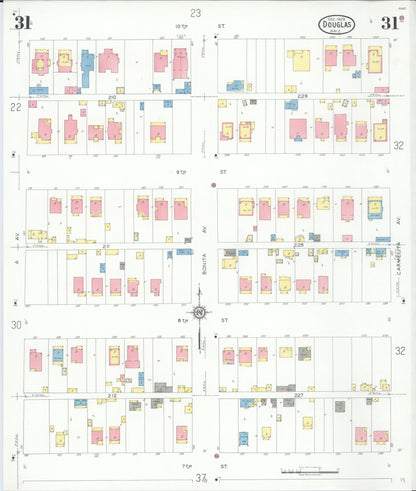 Sanborn Fire Insurance Map from Douglas, Cochise County, Arizona (1929), Sheet #0031 - Complete Map Set gallery image, historic Sanborn map, vintage wall art, Arizona Arizona