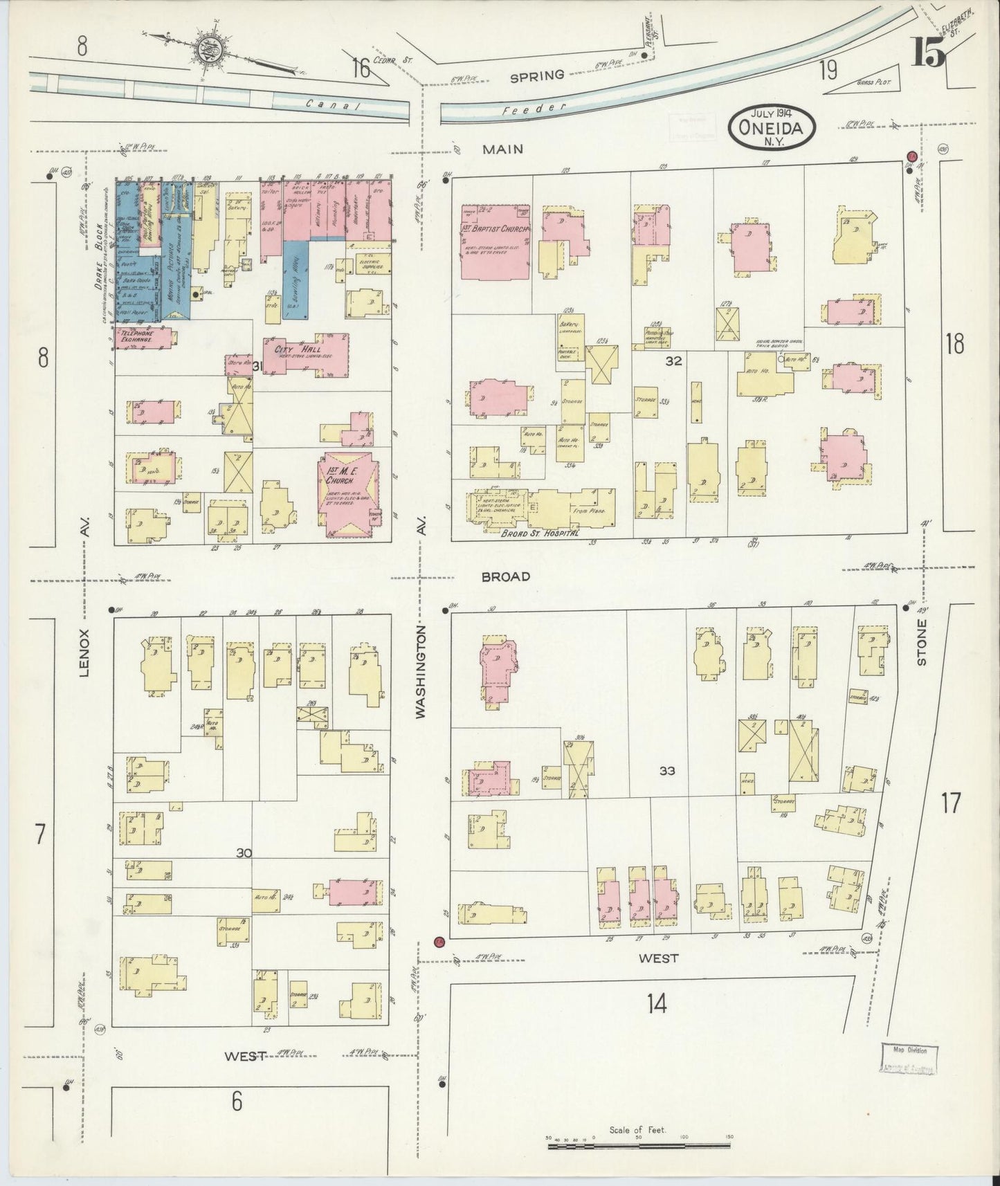 Sanborn Fire Insurance Map from Oneida, Madison County, New York (1914), Sheet #0015 - Complete Map Set gallery image, historic Sanborn map, vintage wall art, New York New York