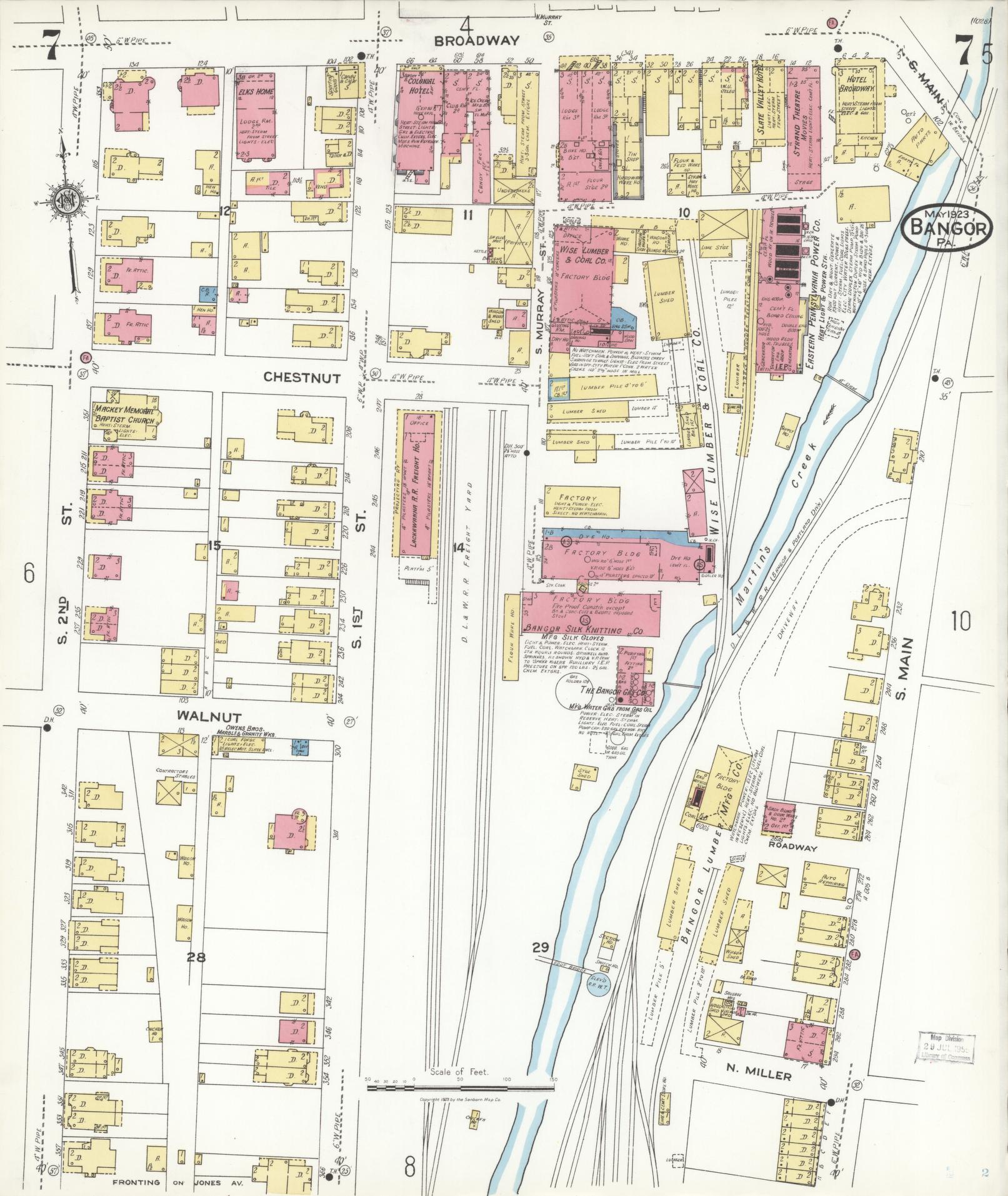 Sanborn Fire Insurance Map from Bangor, Northampton County, Pennsylvania (1923), Sheet #0007 - Historic Sanborn Fire Insurance Map Print, vintage old map wall art, antique decor, genealogy gift, Pennsylvania Pennsylvania map