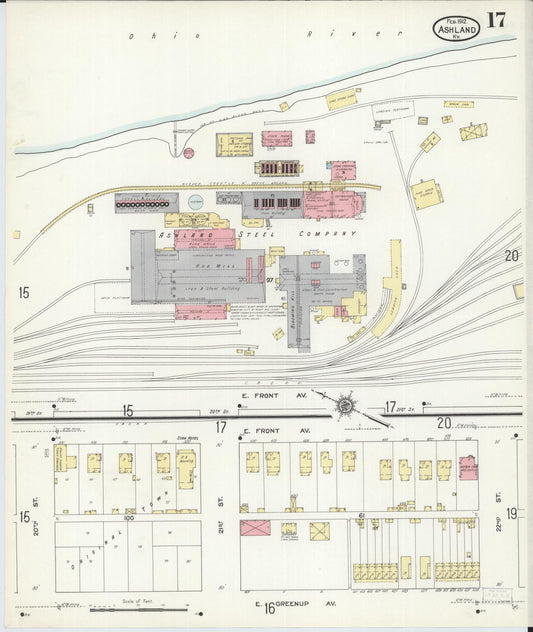 Sanborn Fire Insurance Map from Ashland, Boyd County, Kentucky (1912), Sheet #0017 - Historic Sanborn Fire Insurance Map Print, vintage old map wall art, antique decor, genealogy gift, Kentucky Kentucky map