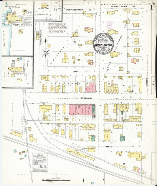 Sanborn Fire Insurance Map from Oxford Junction, Jones County, Iowa (1905), Sheet #0001 - Historic Sanborn Fire Insurance Map Print, vintage old map wall art